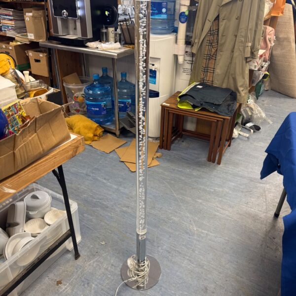 Floor standing bubble lamp with clear column and chrome base