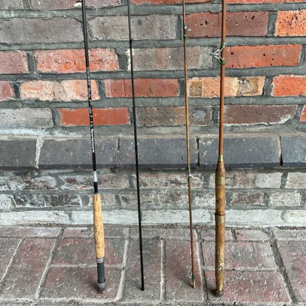 Lot of four fly fishing rods including vintage cane and Normark Bluefox.