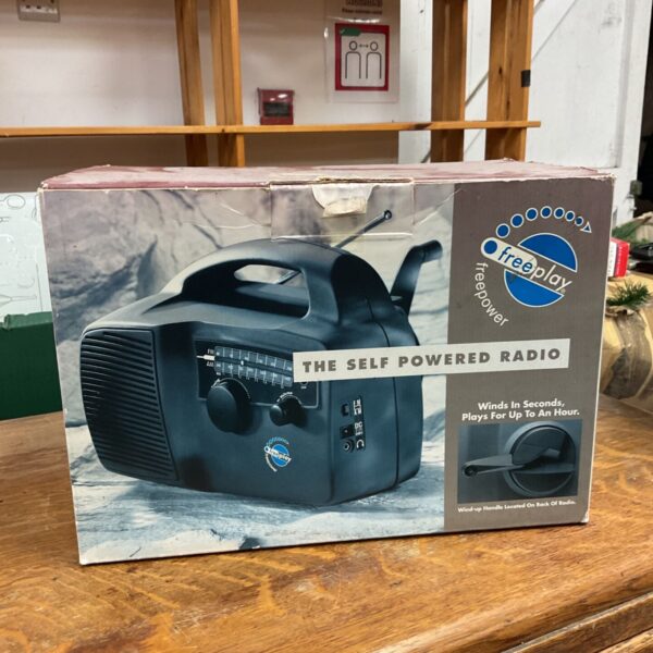 Boxed Freeplay self powered wind-up radio in original packaging