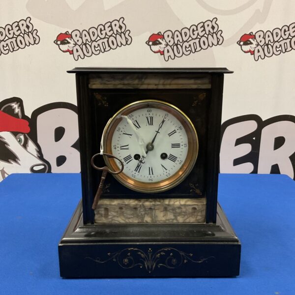 Antique French Japy Freres mantle clock with slate and marble.