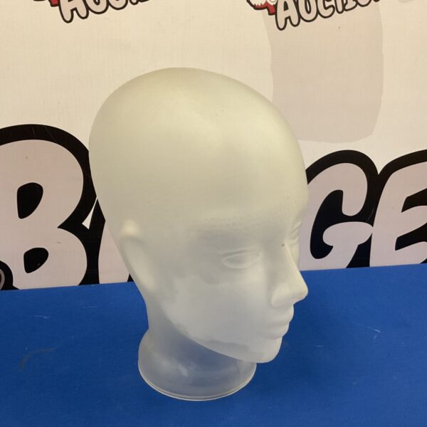 Frosted glass head hat stand with chip on nose.