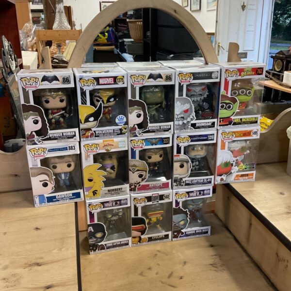 Collection of thirteen boxed Funko Pop figures including Wonder Woman and Buzz Lightyear