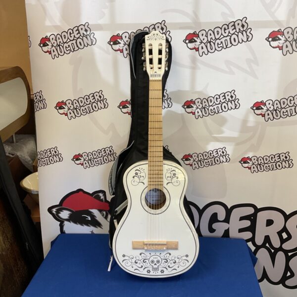 White Gear4music Day of the Dead acoustic guitar with colourful details.
