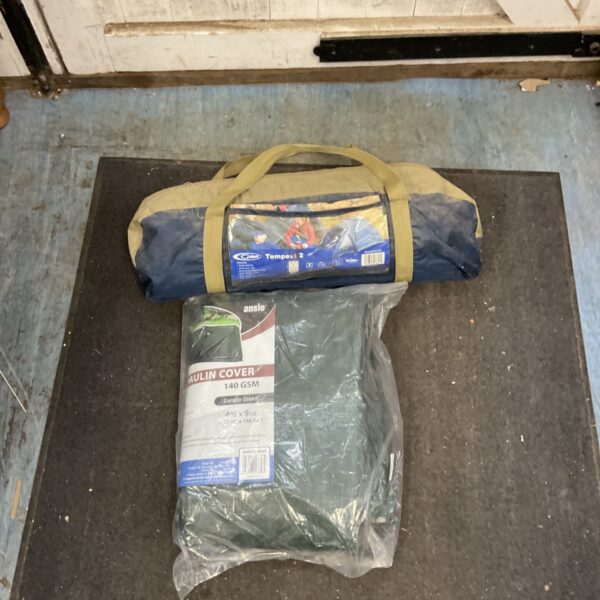 Gelert Tempest 2 camping tent with tarpaulin cover displayed.