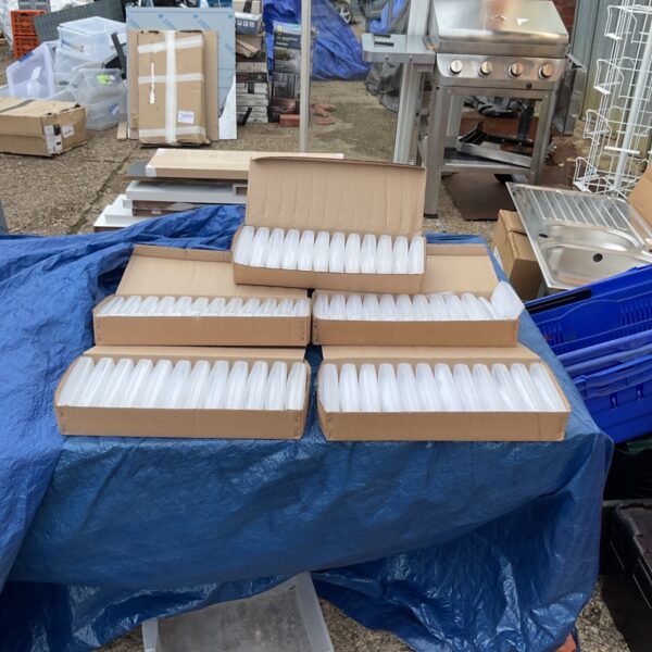 Bulk lot of new glasses cases with cleaning cloths in cardboard packaging.