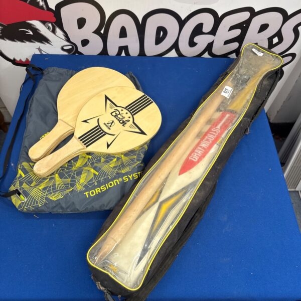 Gray Nicholls cricket bat with Kingdom Long Beach rackets set.