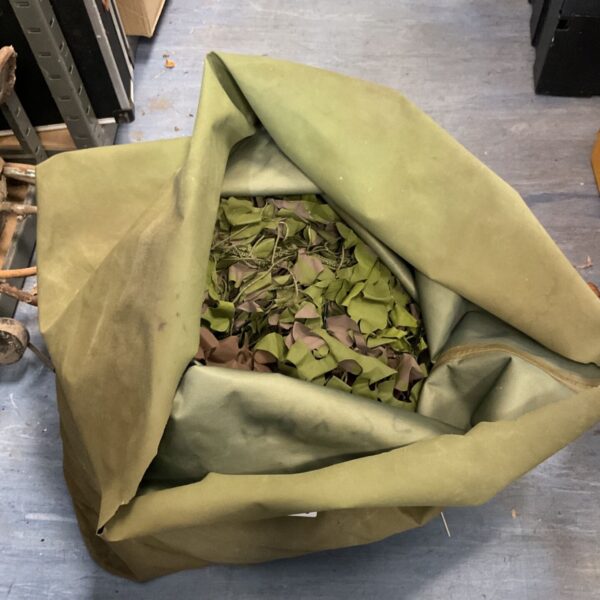 Green collapsible garden waste bag filled with leaves.