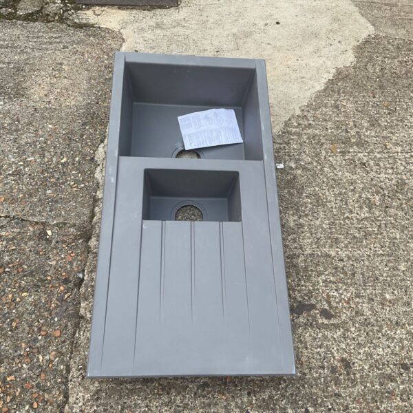 Grey resin kitchen sink with drainer, 100x50cm, modern kitchen fixture.