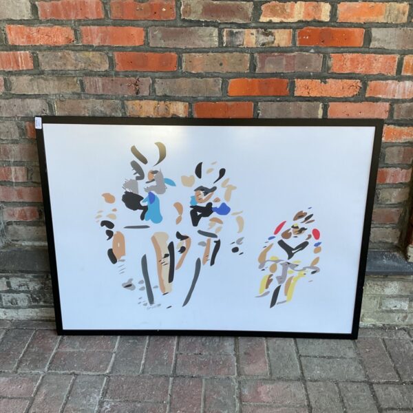 Large vintage Grobie cycling print, abstract 20th century sports art.