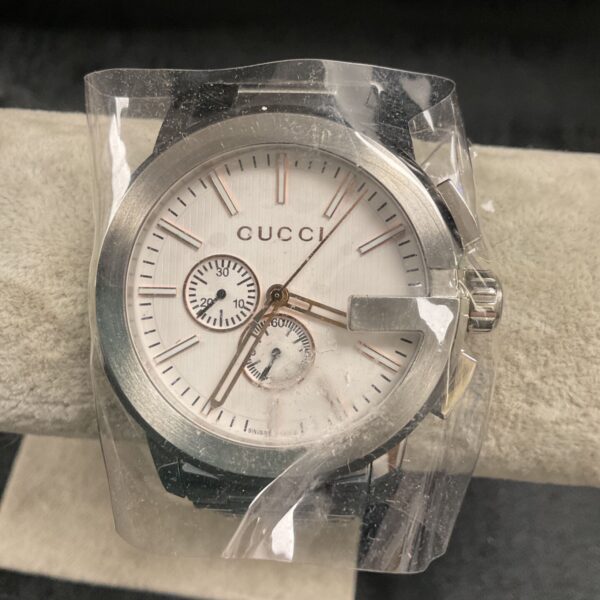 Front view of a Gucci reproduction stainless steel wristwatch.