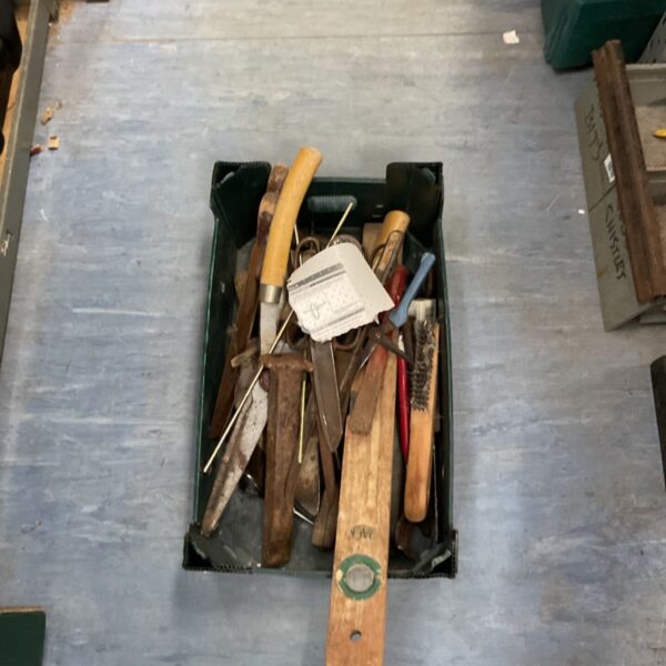 Vintage hardware tool lot with chisels and screwdrivers.