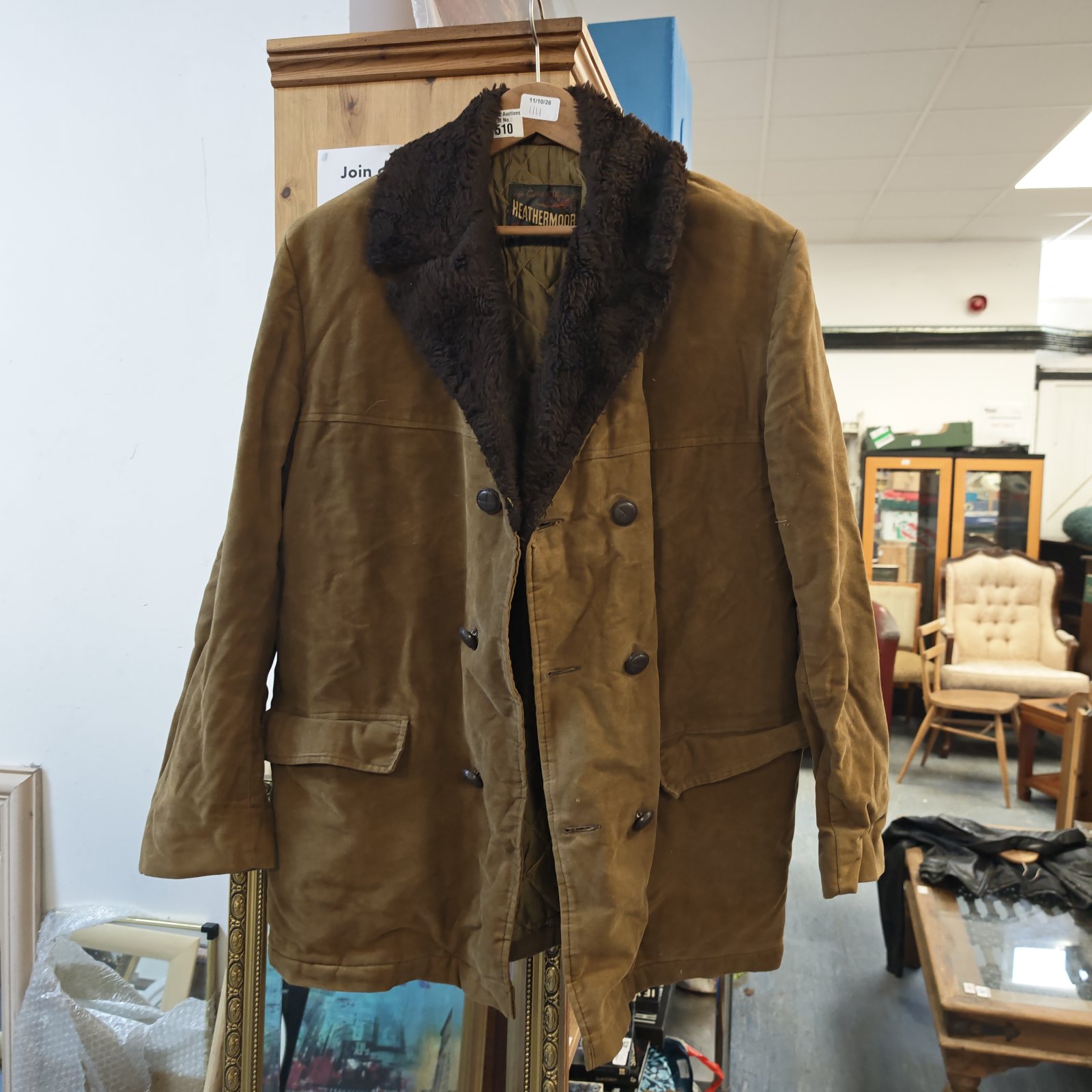Vintage Heather Moor suede coat with a detachable wool collar.