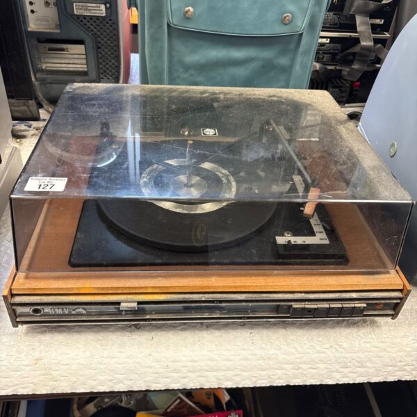 Vintage HMV 2046 turntable in used condition, ideal for collectors.