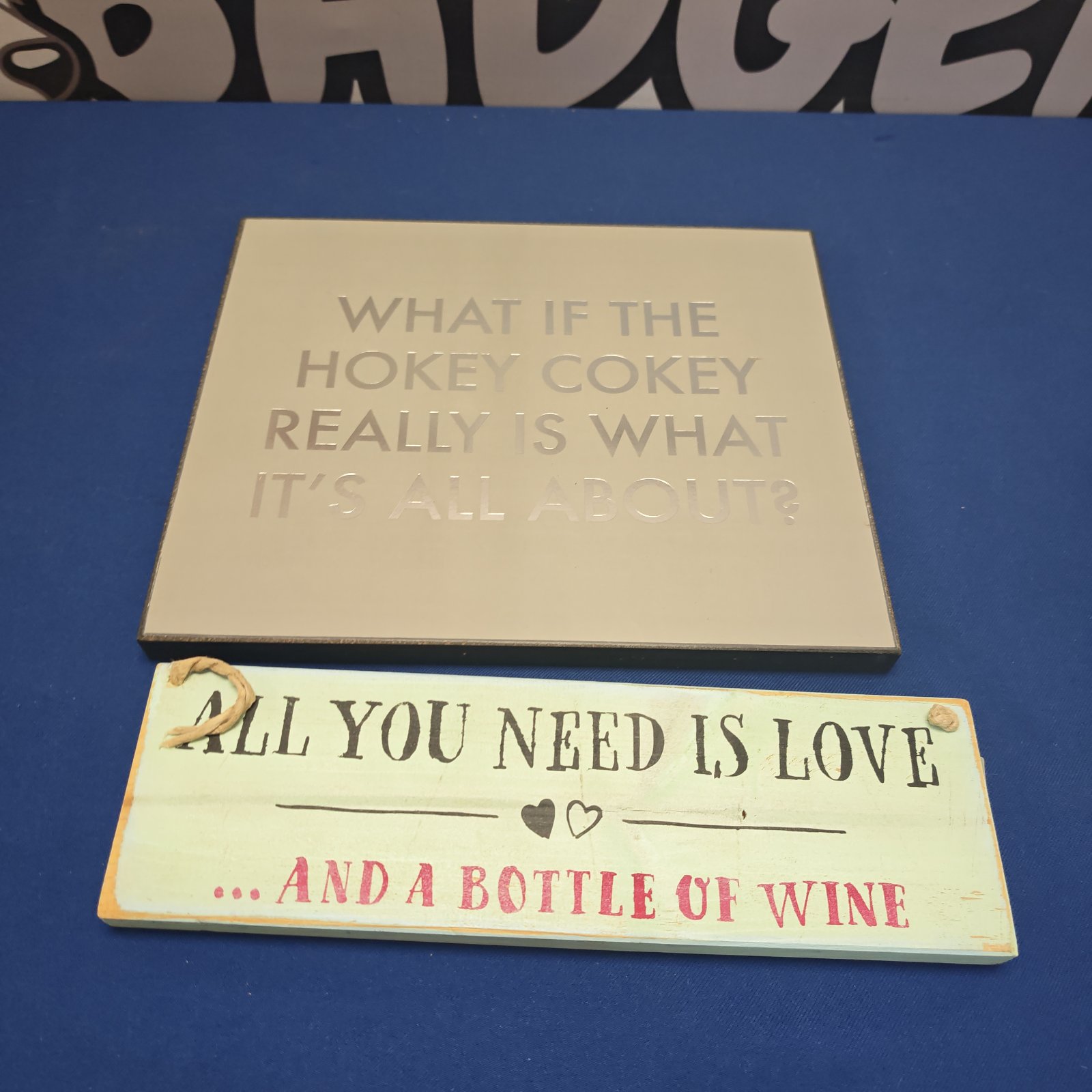 Humorous home sign with "What if the Hokey Cokey" phrase.