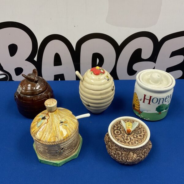 Vintage honey pot lot including Fortnum & Mason, collectible kitchenalia.