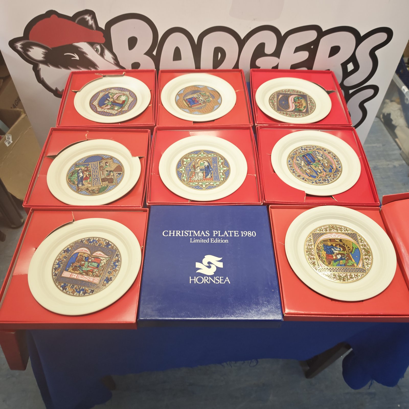 Group of nine vintage Hornsea Christmas collector plates.