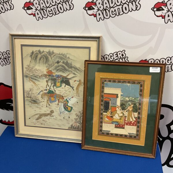 Antique Indian watercolour painting of a royal hunt scene.