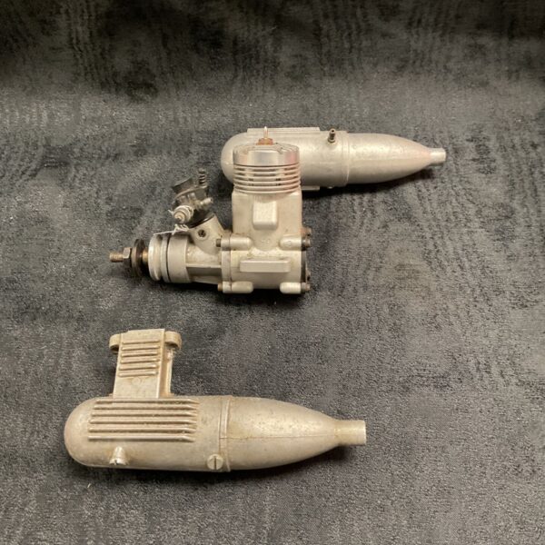 Vintage Irvine 40 glow engine with silencer and carburettor, aluminium finish