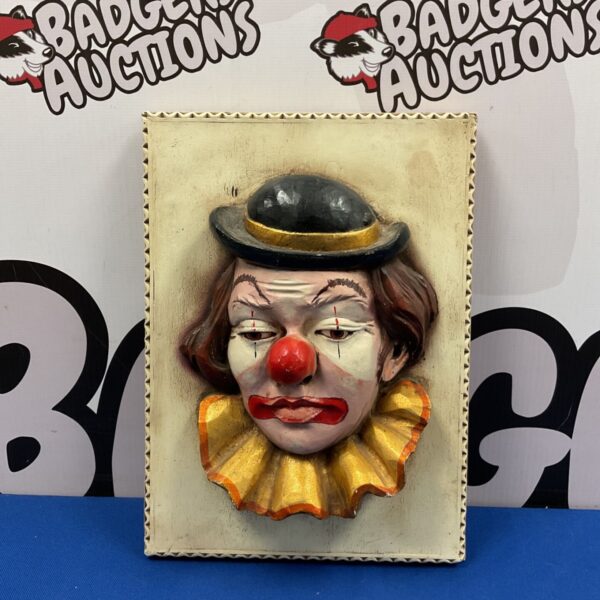 Vintage J Senabre clown wall plaque, colourful folk art.