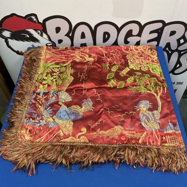 Vintage Japanese silk tablecloth with colourful embroidery.