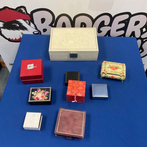 Selection of jewellery boxes in cream, red, black, blue and floral finishes