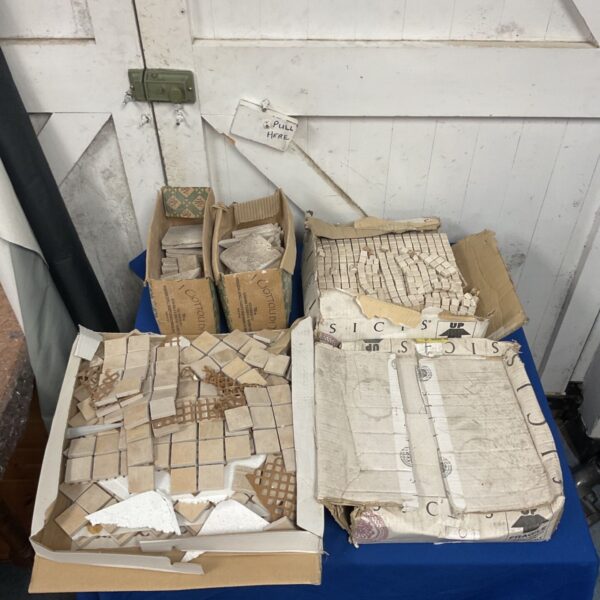 Job lot of white mosaic tiles and stone pavers in Sicis cartons