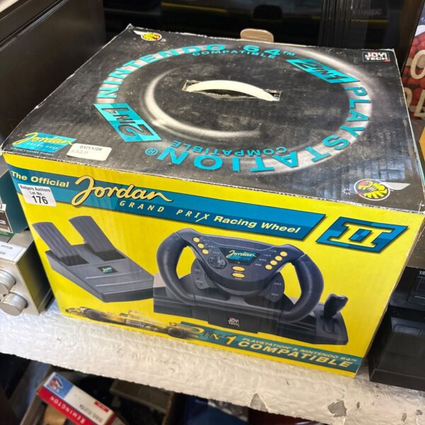 Boxed Jordan Grand Prix Racing Wheel II by Joytech in yellow and black packaging