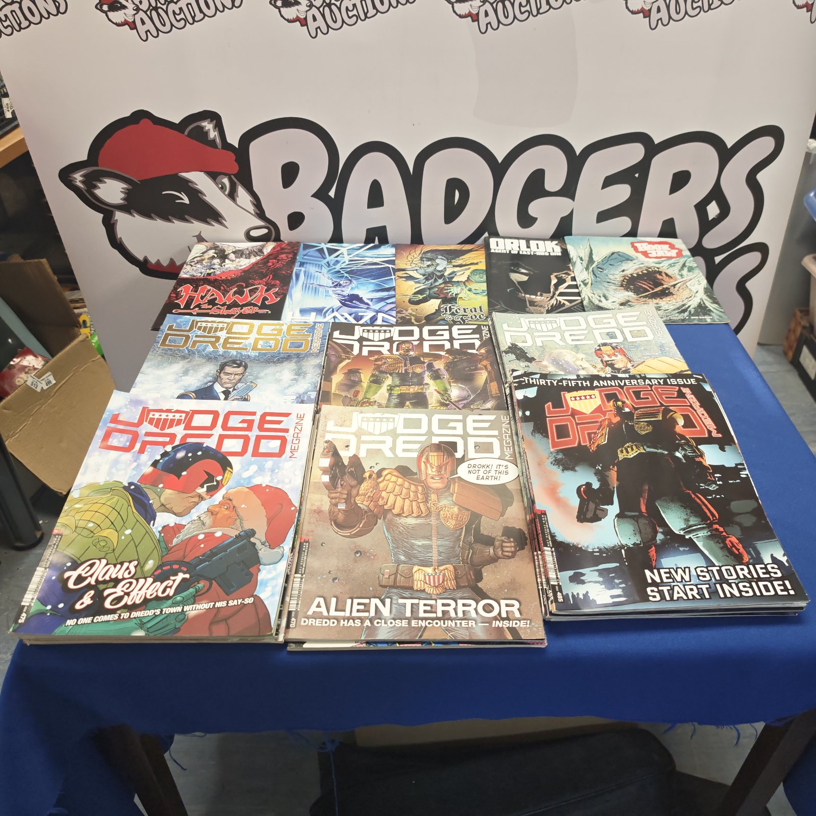Bundle of Judge Dredd magazines and British sci-fi comics for collectors.