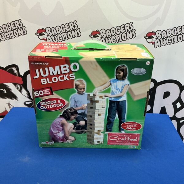 Vintage jumbo wooden building blocks set for children's play.