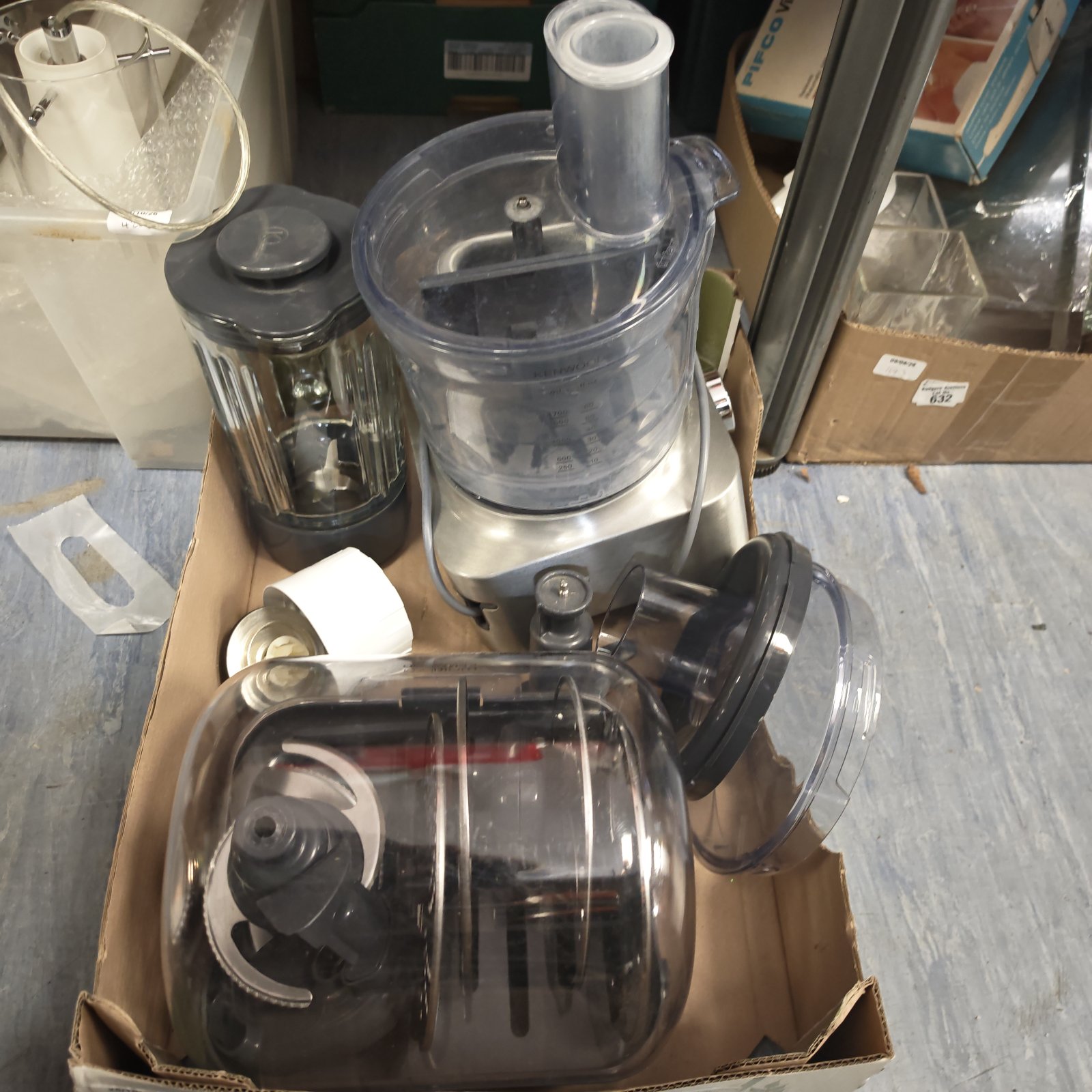 Kenwood blender with glass jug, chopping bowl and loose attachments in a box