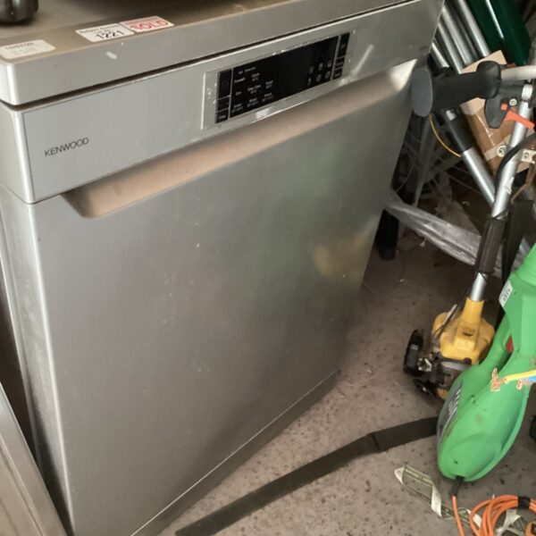 Front view of a used Kenwood dishwasher in a kitchen setting.
