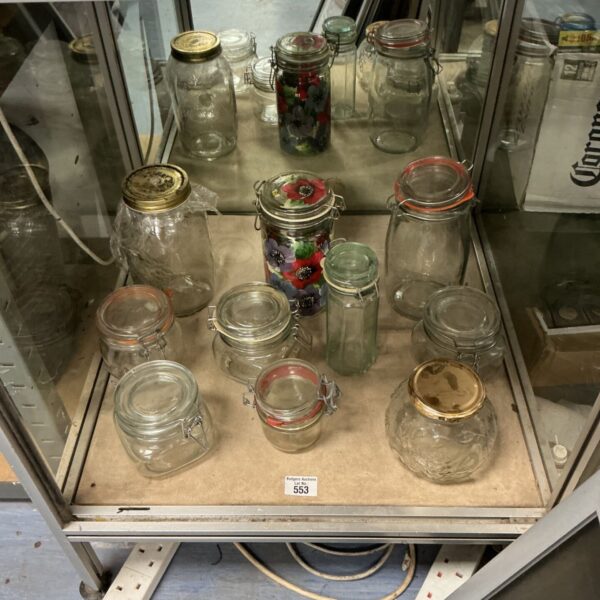 Vintage Kilner glass jars collection for preserving and storage.