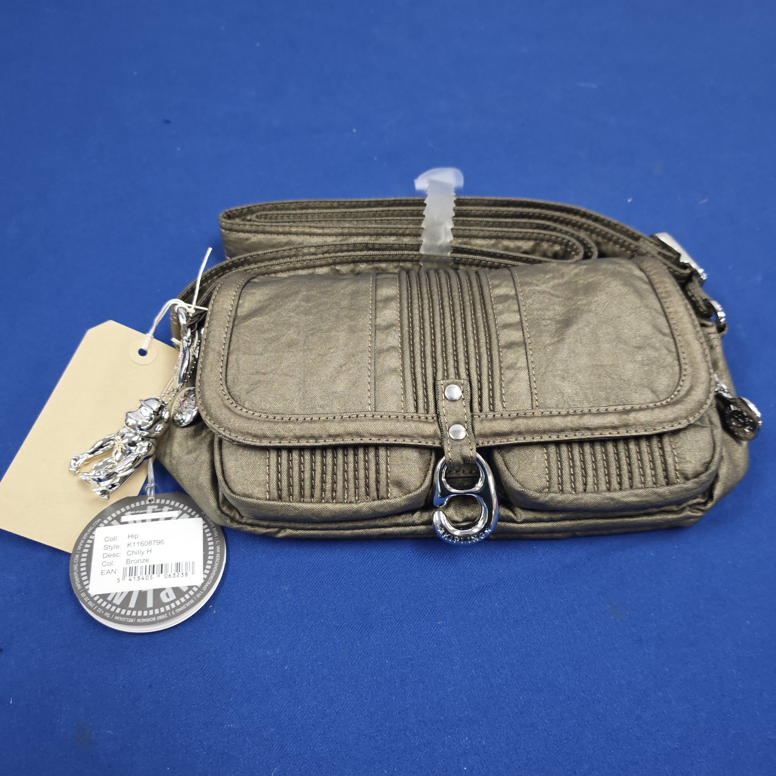 Bronze Kipling Chilly H ladies handbag with silver-tone hardware and charms
