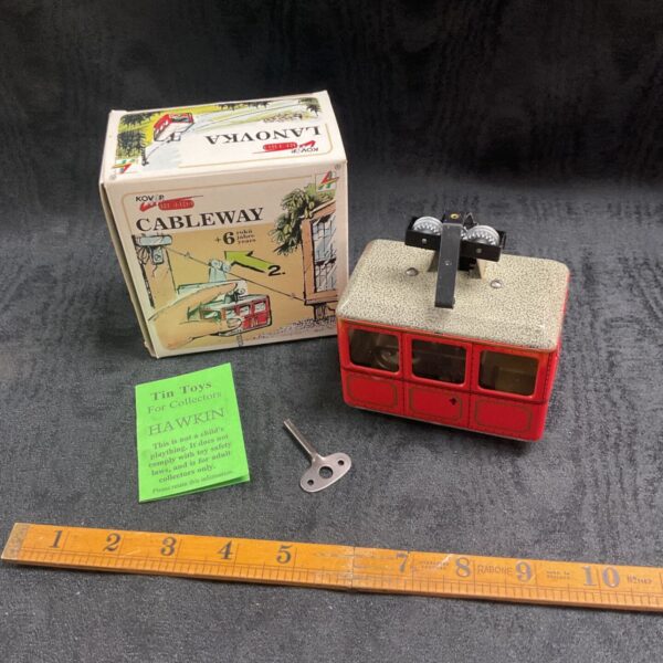 Vintage Kovap cableway model 81 in original box, collectible tinplate toy.