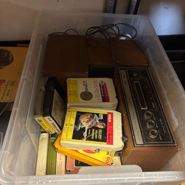 Vintage Kyoto S600 8-track player with Elvis Presley cartridge.
