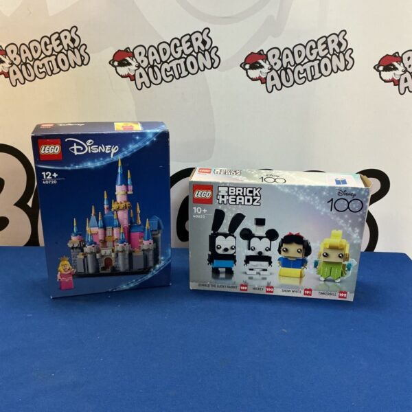 Sealed Lego Disney Sleeping Beauty Castle and BrickHeadz set for collectors.