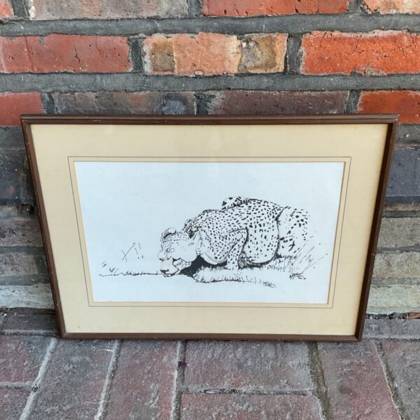 Signed 1981 mixed media artwork of a leopard by W b gloums.