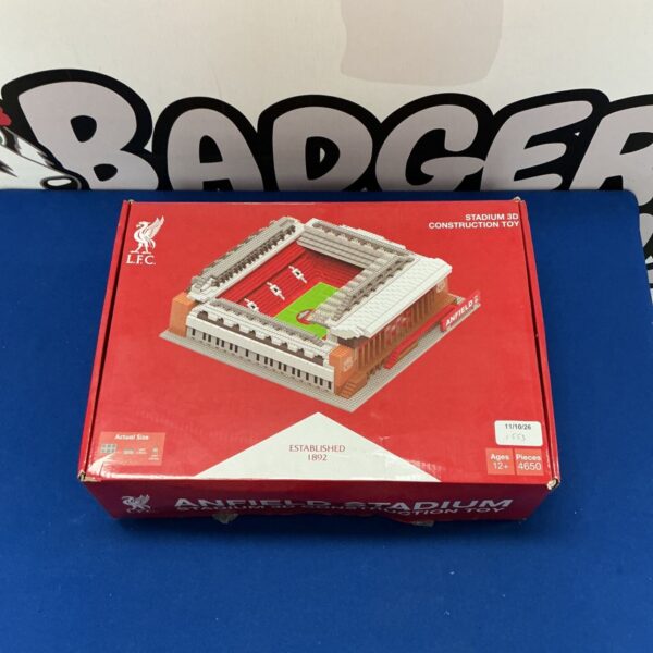 Liverpool FC Anfield Stadium 3D construction set in box.