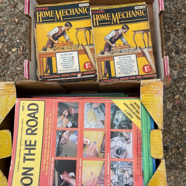 Two trays vintage car and home mechanic magazines 1960s