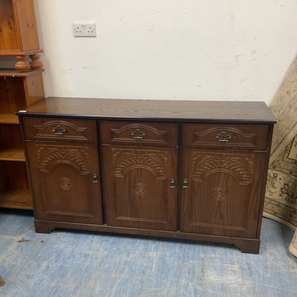 Oak sidebord with three drawers& english rose design on doors