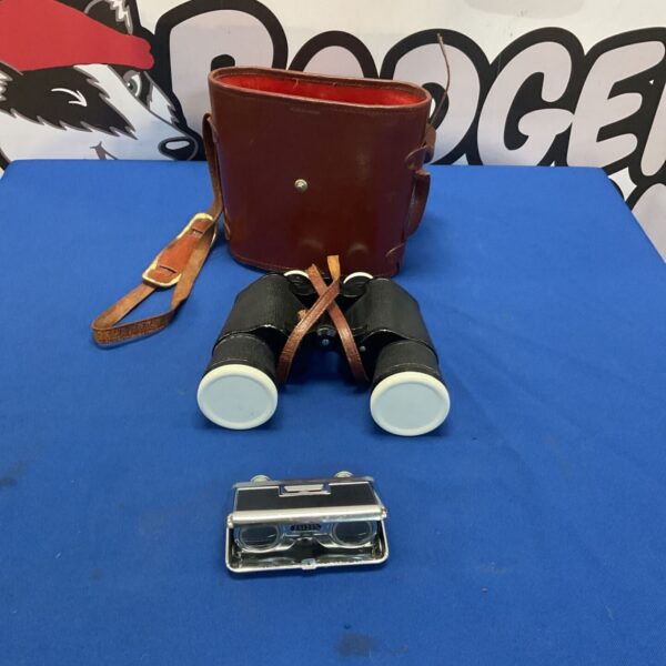 Pair of omega 16 x 50 filled binoculars and folding pocket opera glasses