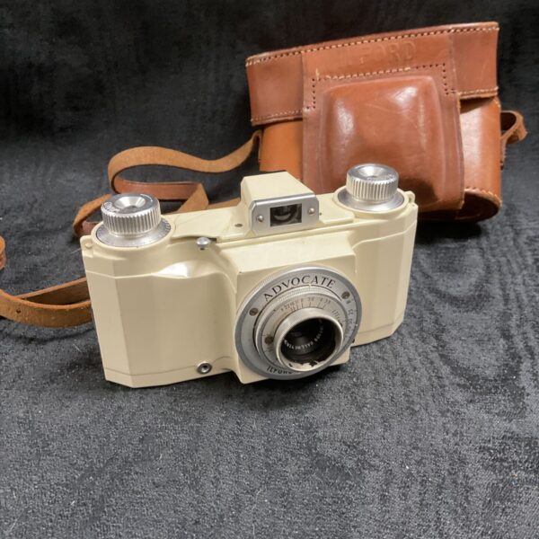 white ilford cameras Advocate series 1 viewfinder camera 1949-56 Dallmeyer 35mm f4.5 Lens with case
