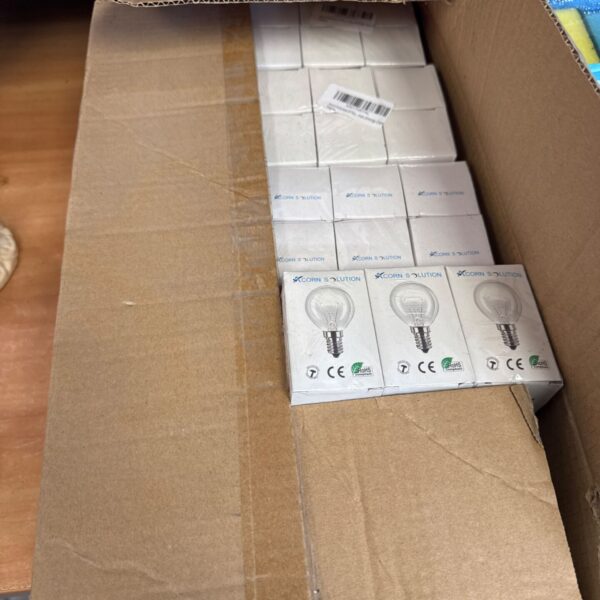 Box of new clear g4s 240v 40w e14 light bulbs