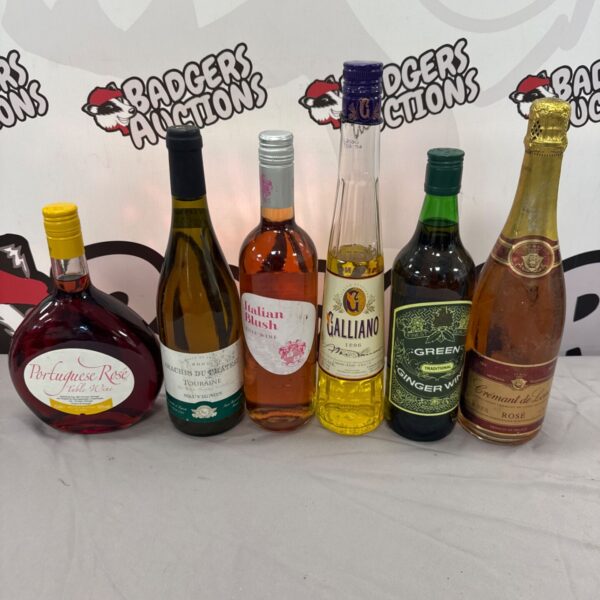 Selection of house clearance alcohol inc wine & opened bottle of Galliano