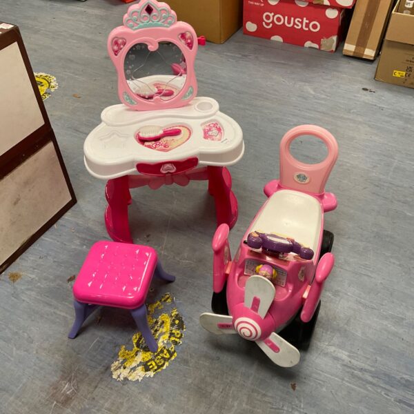 Paw Patrol Children’s ride on plane toy, with Fashion Girls kids dressing table with mirror and stool