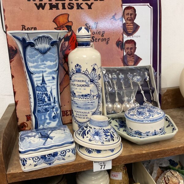 Dutch delft blue vases, trinket pots & teaspoons