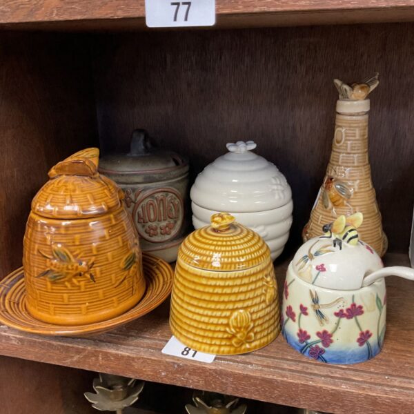 Collection of honey pots including old tupton ware