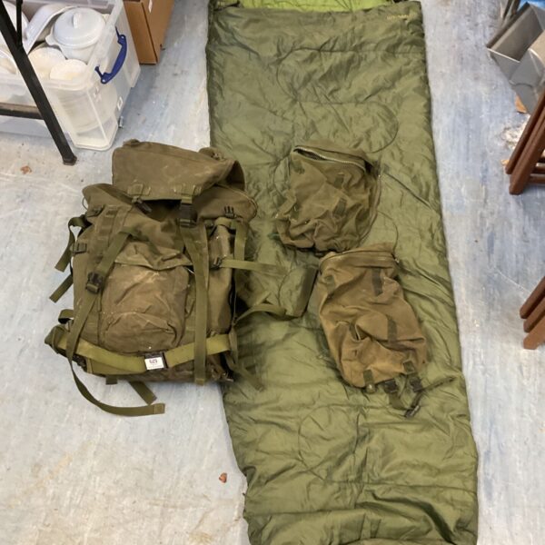 British Army PLCE Rucksack Long With Sleeping ba and both side pouches