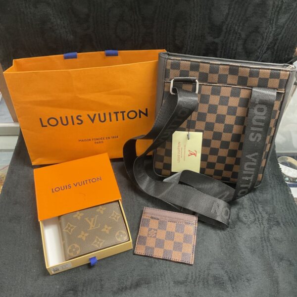 Louis Vuitton wallet with Monogram canvas and card slots.