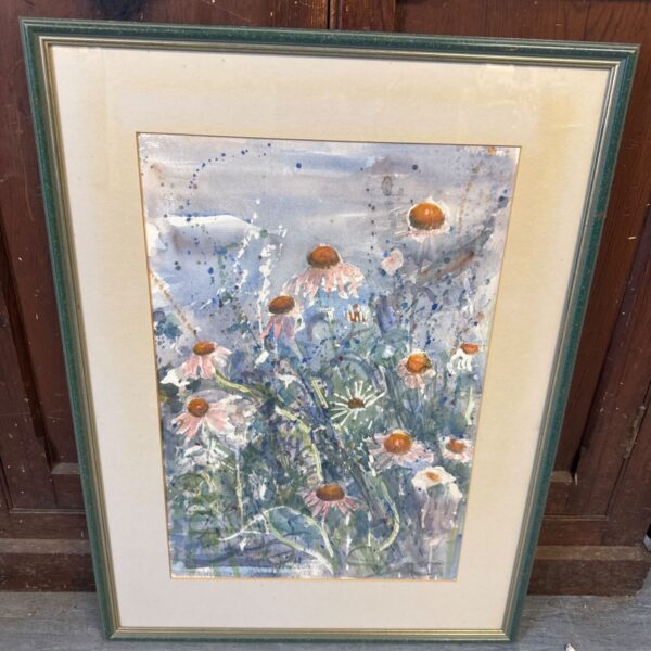 Framed watercolour painting of daisies by Lyn Whiteman.